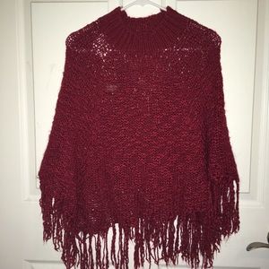 Knitted Crimson Poncho